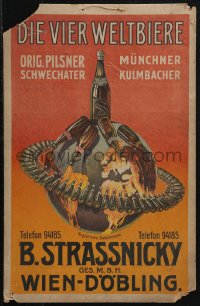 9b0132 DIE VIER WELTBIERE 12x19 Austrian advertising poster 1910s art of beer around the globe!