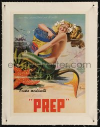 9b0173 PREP CREMA MEDICATA linen 10x13 Italian advertising poster 1950s sexy mermaid art by Ferrante!