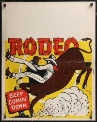 9b0128 RODEO 22x28 special poster 1960s great art of cowboy riding bull, Beef Comin' Down!