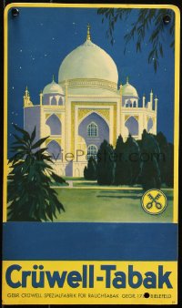 9b0004 CRUWELL-TABAK 10x16 German standee 1920s cool tobacco ad with great art of the Taj-Mahal!