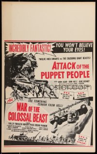 9b0247 ATTACK OF THE PUPPET PEOPLE/WAR OF COLOSSAL BEAST Benton WC 1958 you won't believe your eyes!
