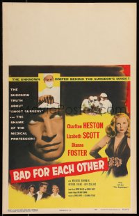 9b0248 BAD FOR EACH OTHER WC 1953 Charlton Heston, sexy bad girl Lizabeth Scott, ghost surgery!