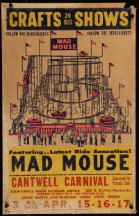 9b0272 CRAFTS 20 BIG SHOWS circus WC 1950s great art of the Mad Mouse rollercoaster ride, rare!