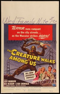9b0273 CREATURE WALKS AMONG US WC 1956 Reynold Brown art of monster attacking by Golden Gate Bridge!