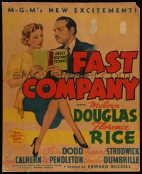 9b0292 FAST COMPANY WC 1938 art of Melvyn Douglas & Florence Rice reading bedtime stories, rare!