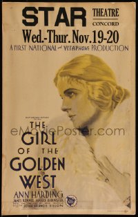 9b0301 GIRL OF THE GOLDEN WEST WC 1930 wonderful artwork of pretty pensive Ann Harding wearing fur!
