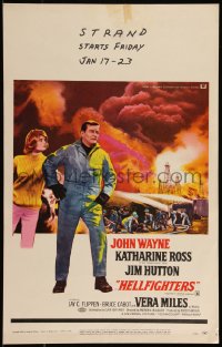 9b0312 HELLFIGHTERS WC 1968 John Wayne as fireman Red Adair, Katharine Ross, art of blazing inferno