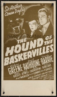 9b0316 HOUND OF THE BASKERVILLES 13x22 WC R1975 Sherlock Holmes, with art from the original poster!
