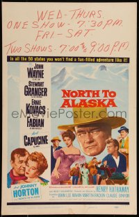9b0350 NORTH TO ALASKA WC 1960 John Wayne & Capucine in a fun-filled adventure in the Yukon!