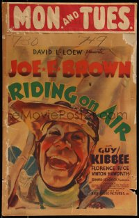 9b0361 RIDING ON AIR WC 1937 great different art of big mouth airplane pilot Joe E. Brown, rare!