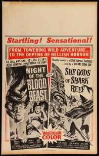 9b0369 SHE GODS OF SHARK REEF/NIGHT OF THE BLOOD BEAST Benton WC 1958 the depths of hellish horror!