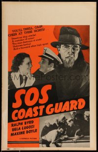 9b0373 SOS COAST GUARD WC 1942 cool art of mad scientist Bela Lugosi + photos of Ralph Byrd!