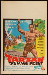 9b0386 TARZAN THE MAGNIFICENT WC 1960 artwork of barechested Gordon Scott, the greatest of them all!