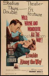 9b0395 TROUBLE ALONG THE WAY WC 1953 great image of John Wayne fooling around with Donna Reed!