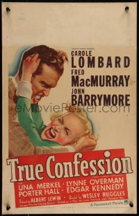 9b0396 TRUE CONFESSION WC 1937 art of Carole Lombard & MacMurray pulling each other's hair, rare!