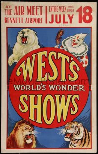 9b0401 WEST'S WORLD'S WONDER SHOWS circus WC 1932 great art of clown, polar bear, lion & tiger!