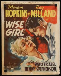 9b0407 WISE GIRL WC 1937 great full art of artist Ray Milland grabbing pretty Miriam Hopkins, rare!
