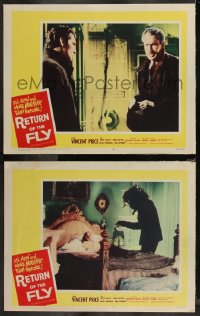 9c0371 RETURN OF THE FLY 2 LCs 1959 Vincent Price & Halsey, monster about to attack girl in bed!