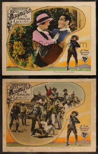 9c0392 UNKNOWN CAVALIER 2 LCs 1926 romantic Ken Maynard & pretty Kathleen Collins, cowboys, lariat!