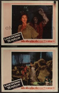 9c0393 UNKNOWN TERROR 2 LCs 1957 monster about to attack unsuspecting sexy Mala Powers & more!