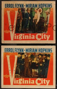 9c0314 VIRGINIA CITY 3 LCs R1944 Errol Flynn, Randolph Scott, Miriam Hopkins, cool western action!