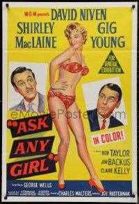 9d0212 ASK ANY GIRL Aust 1sh R1960s Charles Walters, great artwork of David Niven & cute Shirley MacLaine!