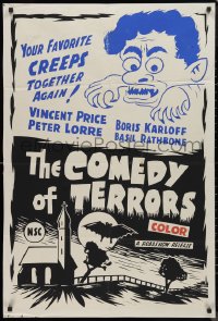 9d0217 COMEDY OF TERRORS Aust 1sh R1970s Karloff, Lorre, Price, completely different wacky art!