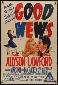 9d0226 GOOD NEWS Aust 1sh 1947 art of June Allyson & Peter Lawford kissing, Technicolor musical!