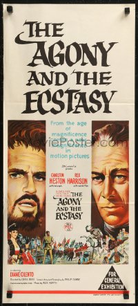 9d0238 AGONY & THE ECSTASY Aust daybill 1965 Charlton Heston, Rex Harrison, Carol Reed epic!