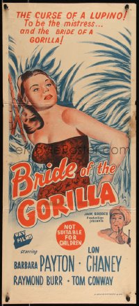 9d0255 BRIDE OF THE GORILLA Aust daybill 1957 Lon Chaney, cool artwork of Barbara Payton!
