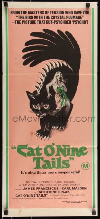 9d0263 CAT O' NINE TAILS Aust daybill 1971 Dario Argento's Il Gatto a Nove Code, wild horror art of cat!