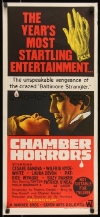 9d0264 CHAMBER OF HORRORS Aust daybill 1966 different art of the crazed Baltimore Strangler!