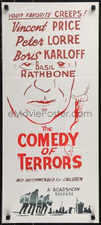 9d0270 COMEDY OF TERRORS Aust daybill R1970s Boris Karloff, Peter Lorre, Price, Brown, Tourneur!