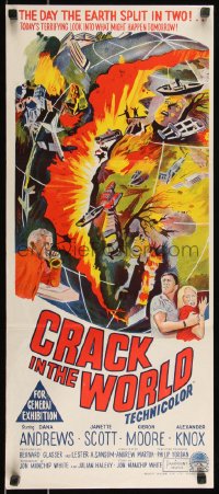 9d0274 CRACK IN THE WORLD Aust daybill 1965 atom bomb explodes, thank God it's only a motion picture!