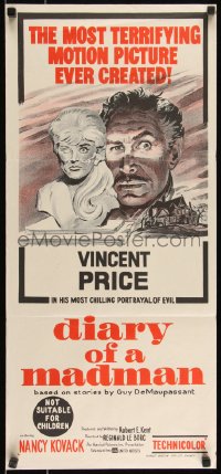 9d0284 DIARY OF A MADMAN Aust daybill 1963 Vincent Price in his most chilling portrayal of evil!