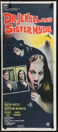 9d0288 DR. JEKYLL & SISTER HYDE Aust daybill 1972 Hammer, sexual transformation of man to woman!