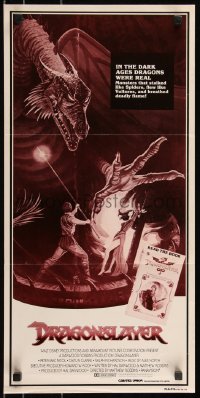 9d0291 DRAGONSLAYER Aust daybill 1981 Jones fantasy artwork of Peter MacNicol w/spear & dragon!