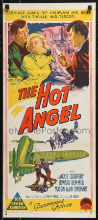 9d0316 HOT ANGEL Aust daybill 1958 Richardson Studio artwork of teenage hot rod rebel gangs!
