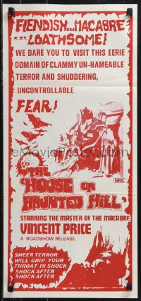 9d0318 HOUSE ON HAUNTED HILL Aust daybill R1970s Vincent Price, cool different horror art!
