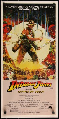 9d0324 INDIANA JONES & THE TEMPLE OF DOOM Aust daybill 1984 montage art of Harrison Ford by Vaughan!