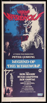 9d0337 LEGEND OF THE WEREWOLF Aust daybill 1975 English horror, best close up of snarling monster!