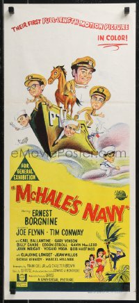 9d0340 McHALE'S NAVY Aust daybill 1964 great hand litho of Ernest Borgnine & Tim Conway!