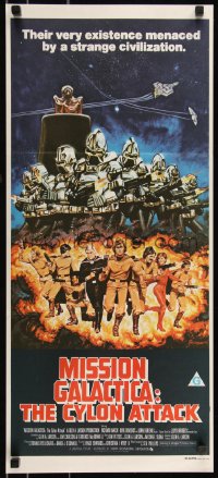 9d0342 MISSION GALACTICA: THE CYLON ATTACK Aust daybill 1979 Tanenbaum sci-fi art!