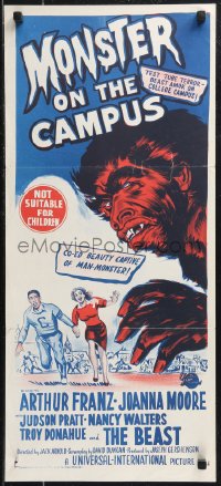 9d0344 MONSTER ON THE CAMPUS Aust daybill 1958 different art of beast amok at college!