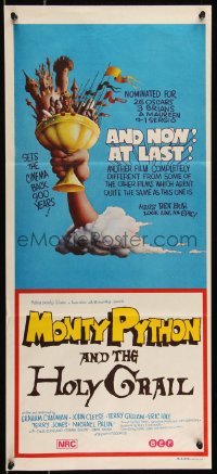 9d0345 MONTY PYTHON & THE HOLY GRAIL Aust daybill 1975 Terry Gilliam, John Cleese, wonderful art!