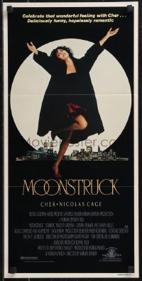 9d0347 MOONSTRUCK Aust daybill 1987 Cher in front of New York City skyline, Norman Jewison!
