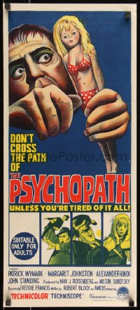 9d0359 PSYCHOPATH Aust daybill 1966 Robert Bloch, Patrick Wymark, Mother, may I go out to kill?