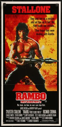 9d0362 RAMBO FIRST BLOOD PART II Aust daybill 1985 no man, no law, no war can stop Stallone!