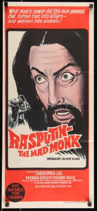 9d0363 RASPUTIN THE MAD MONK Aust daybill 1966 Hammer horror, art of crazed Christopher Lee!