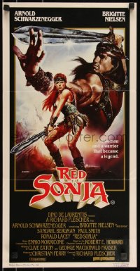 9d0364 RED SONJA Aust daybill 1985 Casaro fantasy art of Brigitte Nielsen & Schwarzenegger!